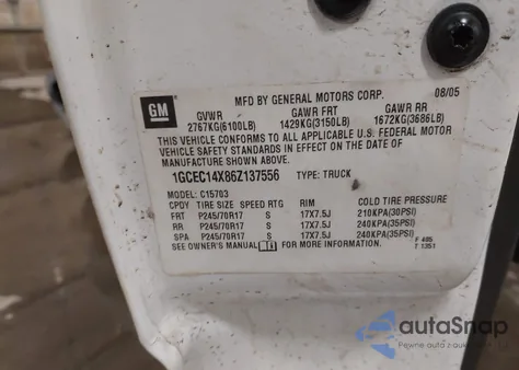 2006 Chevrolet Silverado C1500 from USA, damaged, VIN 1GCEC14X86Z137556